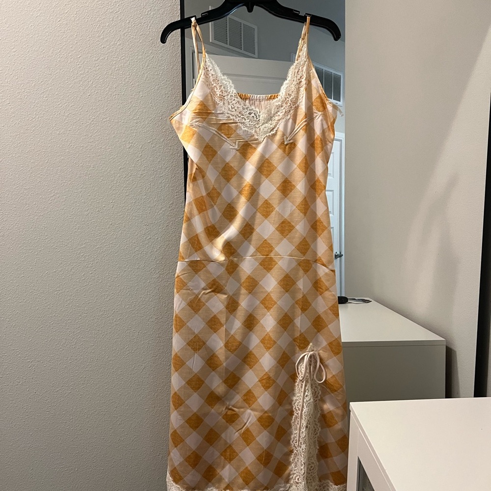 Double D Ranch Yellow Checkered Lace Dress Sz S - Picture 2 of 4